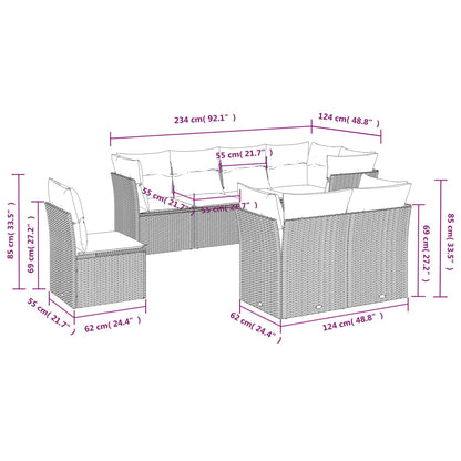 Set Divano da Giardino 8 pz con Cuscini Grigio in Polyrattan