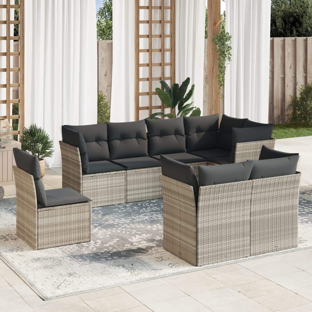 Set Divano da Giardino 8pz con Cuscini Grigio Chiaro Polyrattan - homemem39