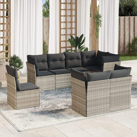 Set Divano da Giardino 8pz con Cuscini Grigio Chiaro Polyrattan - homemem39