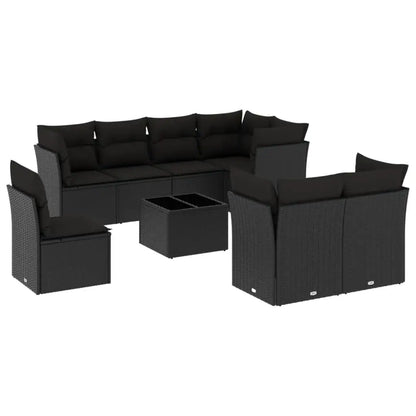 Set Divani da Giardino 9 pz con Cuscini Nero in Polyrattan - homemem39