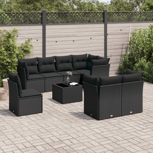 Set Divani da Giardino 9 pz con Cuscini Nero in Polyrattan - homemem39