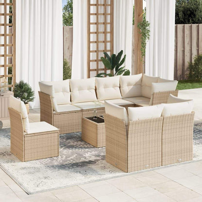 Set Divano da Giardino 9 pz con Cuscini Beige in Polyrattan - homemem39