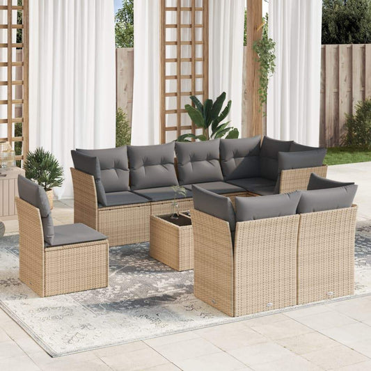Set Divano da Giardino 9 pz con Cuscini Beige in Polyrattan - homemem39