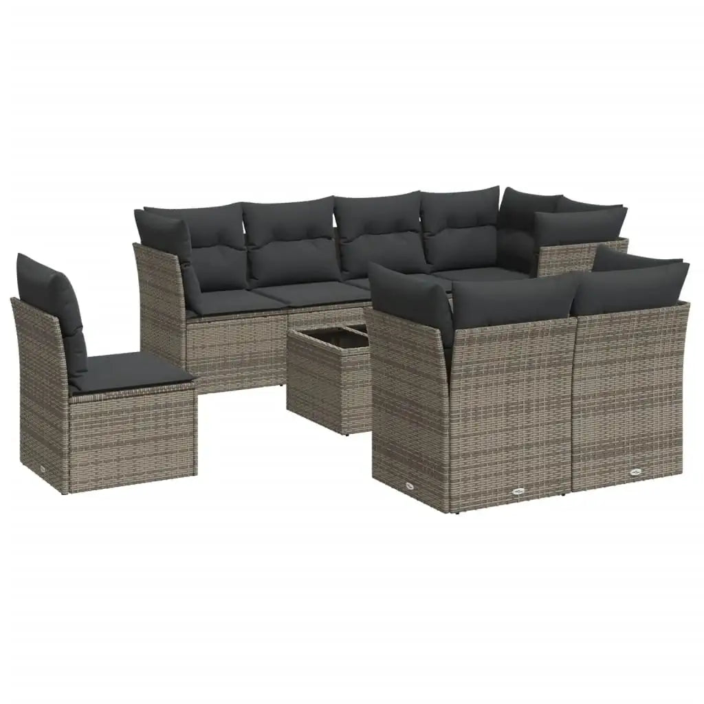 Set Divano da Giardino 9 pz con Cuscini Grigio in Polyrattan - homemem39
