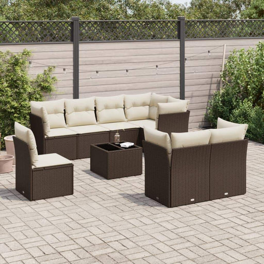 Set Divani da Giardino 9pz con Cuscini Marrone in Polyrattan - homemem39