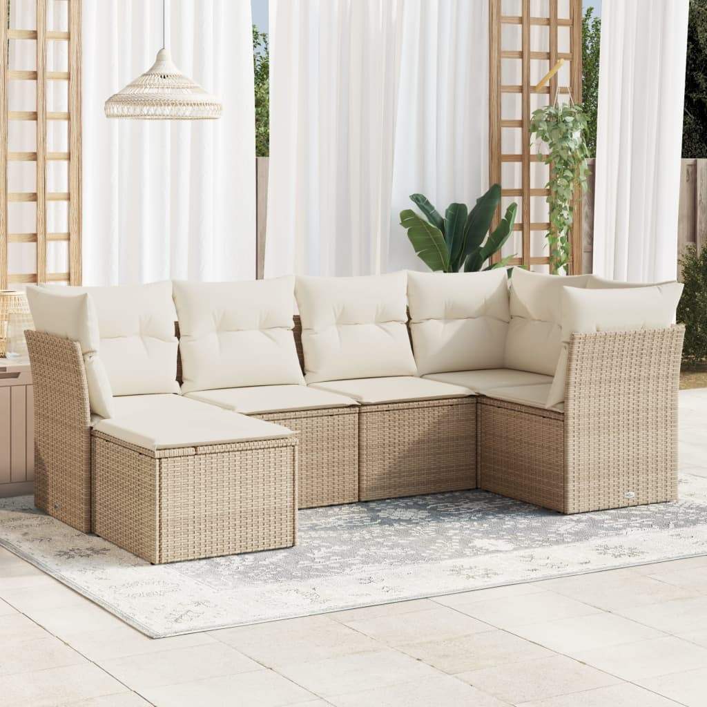 Set Divano da Giardino 6 pz con Cuscini Beige in Polyrattan - homemem39