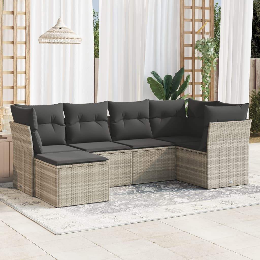 Set Divano da Giardino 6pz con Cuscini Grigio Chiaro Polyrattan - homemem39