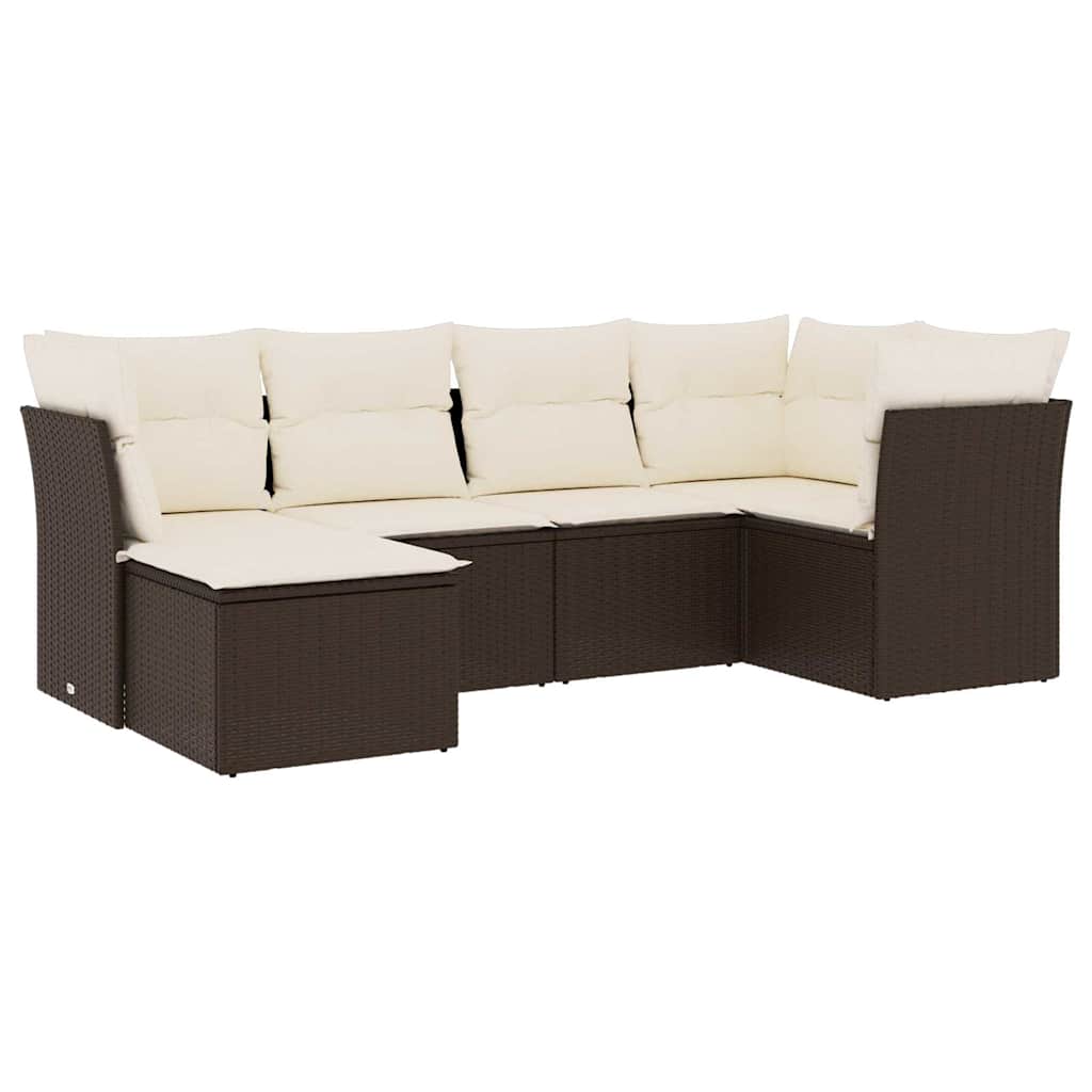 Set Divano da Giardino 6 pz con Cuscini Marrone in Polyrattan - homemem39