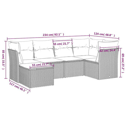 Set Divano da Giardino 6 pz con Cuscini Marrone in Polyrattan