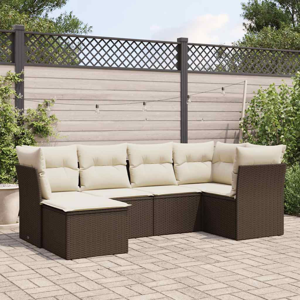 Set Divano da Giardino 6 pz con Cuscini Marrone in Polyrattan - homemem39