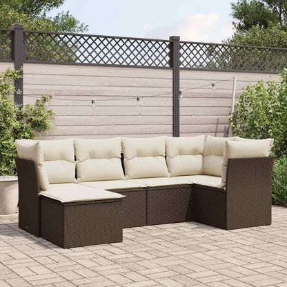 Set Divano da Giardino 6 pz con Cuscini Marrone in Polyrattan - homemem39