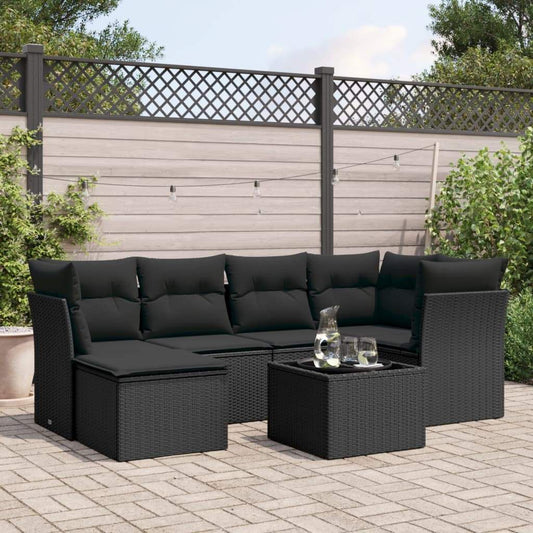Set Divani da Giardino con Cuscini 7pz Nero Polyrattan - homemem39