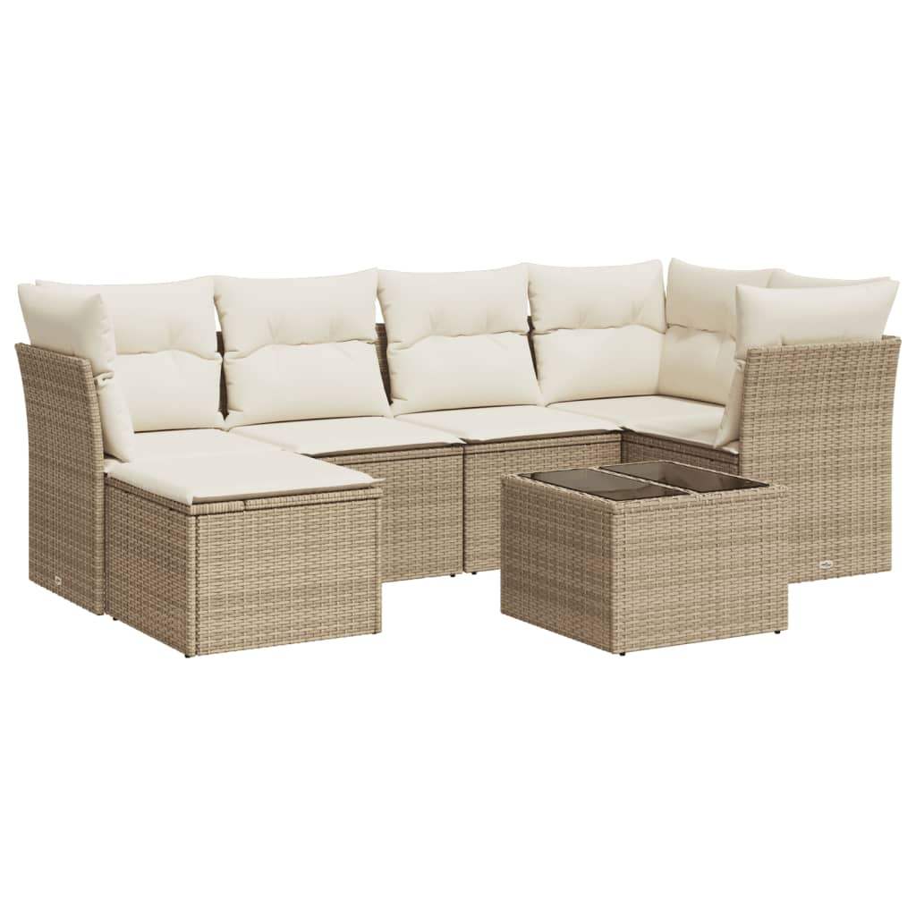 Set Divani da Giardino 7 pz con Cuscini Beige in Polyrattan - homemem39