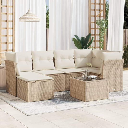 Set Divani da Giardino 7 pz con Cuscini Beige in Polyrattan - homemem39