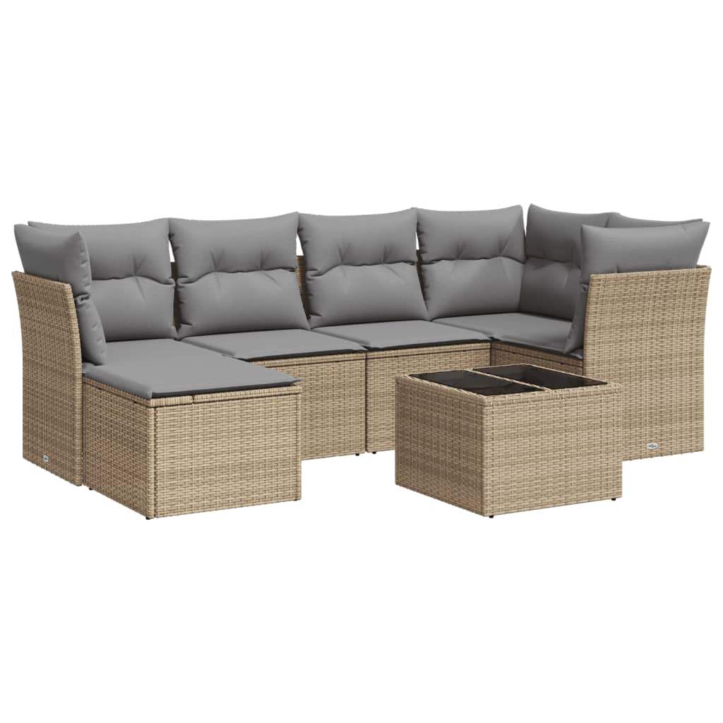 Set Divani da Giardino 7 pz con Cuscini Beige in Polyrattan - homemem39