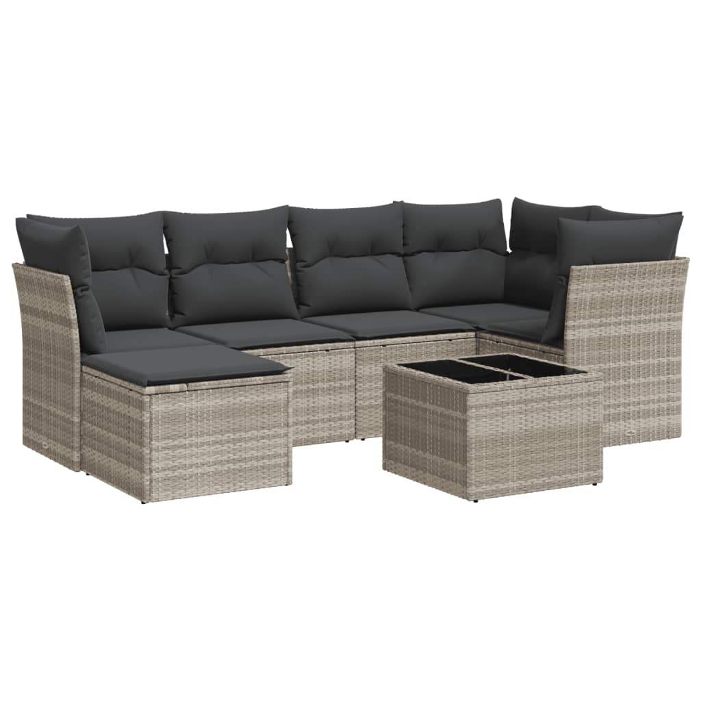 Set Divani da Giardino 7pz con Cuscini Grigio Chiaro Polyrattan - homemem39