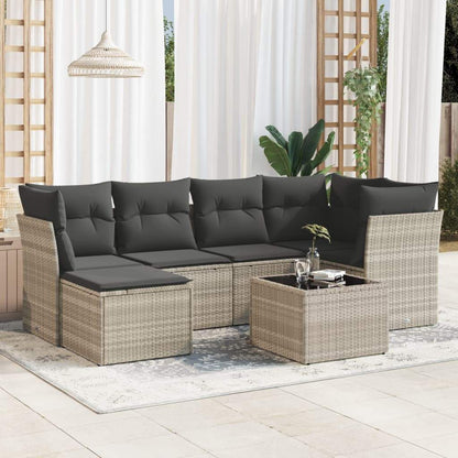 Set Divani da Giardino 7pz con Cuscini Grigio Chiaro Polyrattan - homemem39