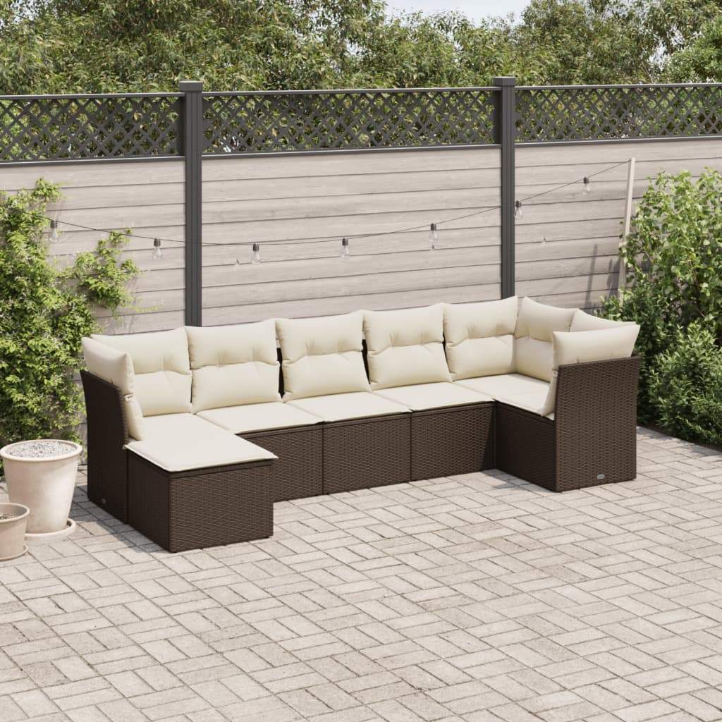 Set Divani da Giardino 7 pz con Cuscini Marrone in Polyrattan - homemem39
