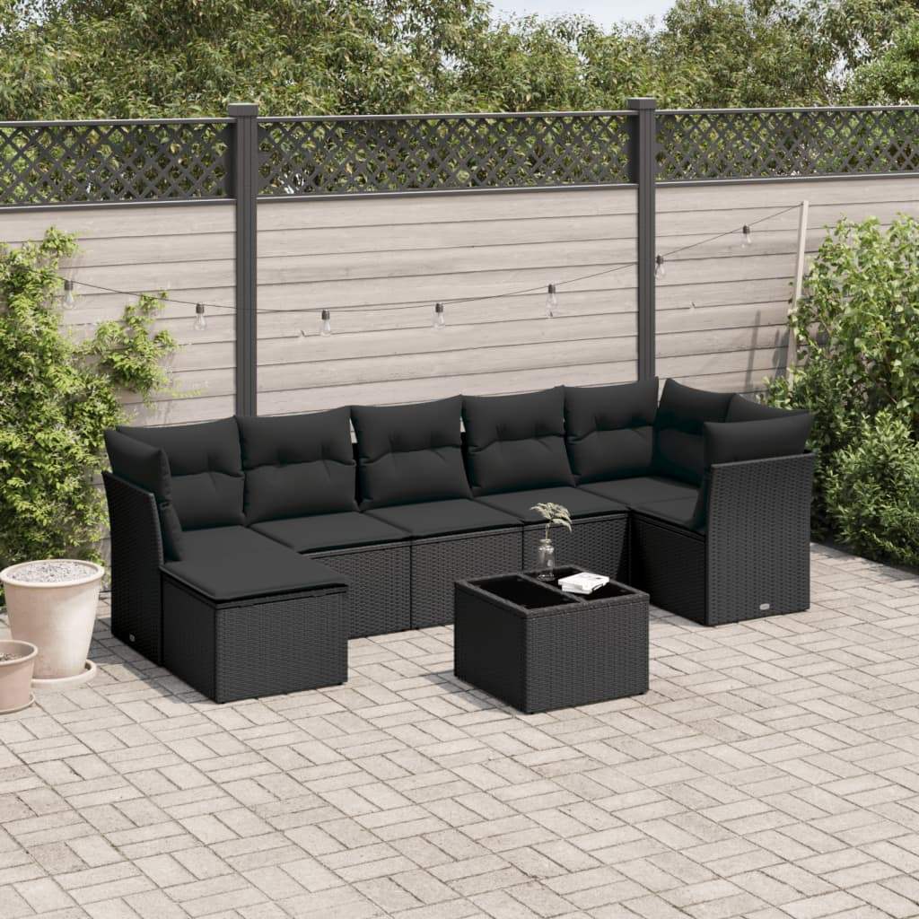 Set Divani da Giardino con Cuscini 8 pz Nero in Polyrattan - homemem39