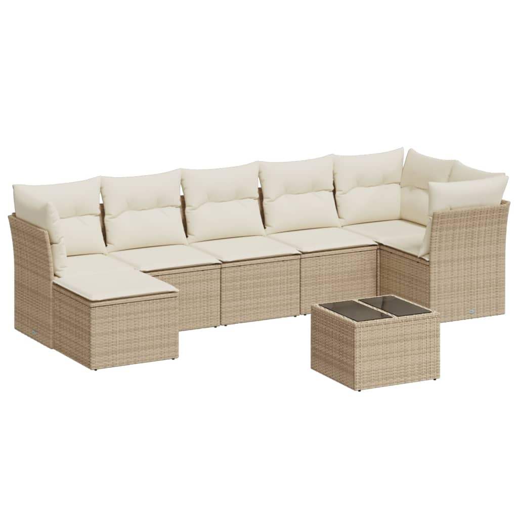 Set Divano da Giardino 8 pz con Cuscini Beige in Polyrattan - homemem39