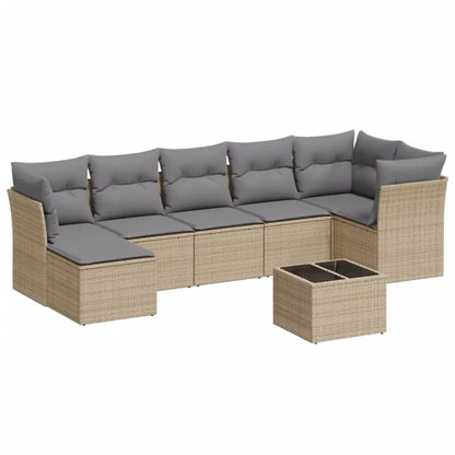 Set Divano da Giardino 8 pz con Cuscini Beige in Polyrattan - homemem39