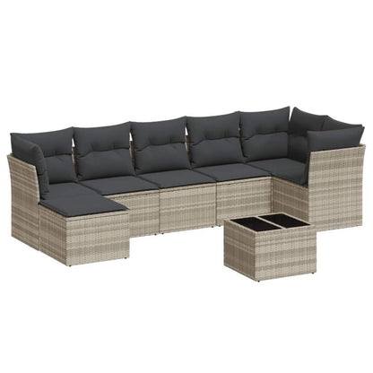 Set Divano da Giardino 8pz con Cuscini Grigio Chiaro Polyrattan - homemem39