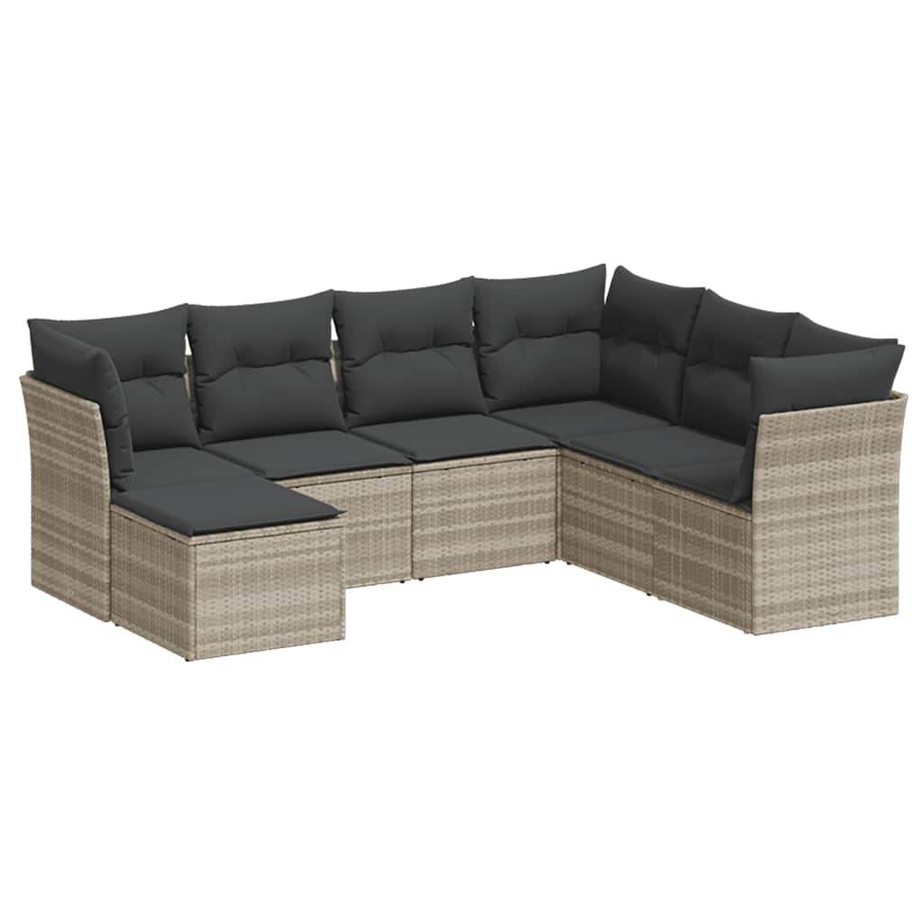 Set Divani da Giardino 7pz con Cuscini Grigio Chiaro Polyrattan - homemem39