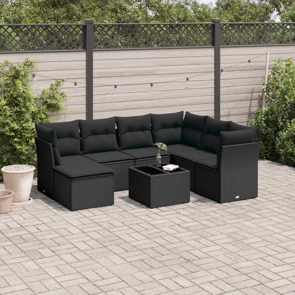 Set Divani da Giardino con Cuscini 8 pz Nero in Polyrattan - homemem39
