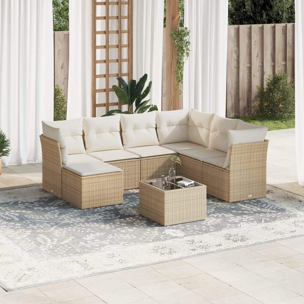 Set Divano da Giardino 8 pz con Cuscini Beige in Polyrattan - homemem39