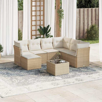 Set Divano da Giardino 8 pz con Cuscini Beige in Polyrattan - homemem39