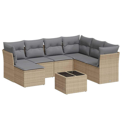 Set Divano da Giardino 8 pz con Cuscini Beige in Polyrattan - homemem39