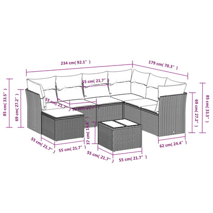 Set Divano da Giardino 8 pz con Cuscini Grigio in Polyrattan