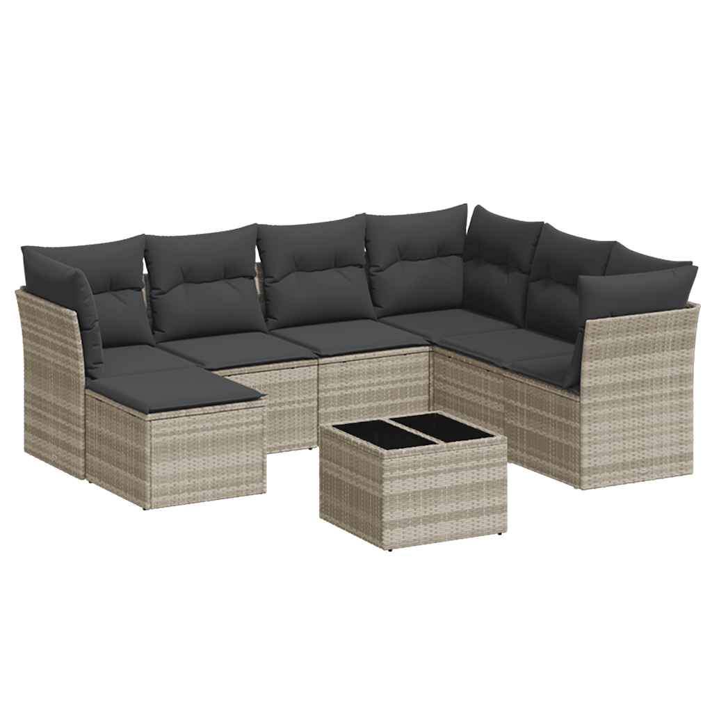 Set Divano da Giardino 8pz con Cuscini Grigio Chiaro Polyrattan - homemem39