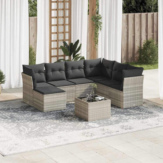 Set Divano da Giardino 8pz con Cuscini Grigio Chiaro Polyrattan - homemem39