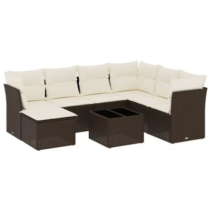 Set Divani da Giardino 8 pz con Cuscini Marrone in Polyrattan - homemem39