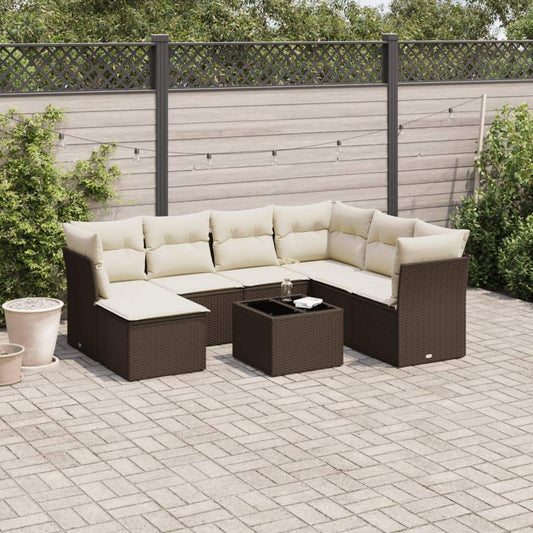 Set Divani da Giardino 8 pz con Cuscini Marrone in Polyrattan - homemem39