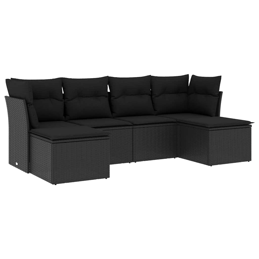 Set Divano da Giardino 6 pz con Cuscini Nero in Polyrattan | homemem39