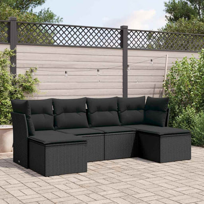 Set Divano da Giardino 6 pz con Cuscini Nero in Polyrattan | homemem39