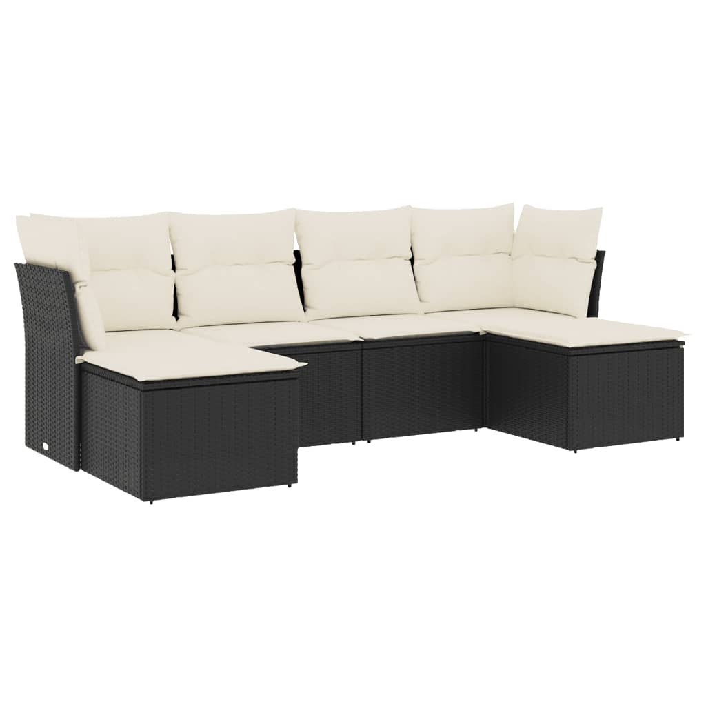 Set Divano da Giardino 6 pz con Cuscini Nero in Polyrattan - homemem39