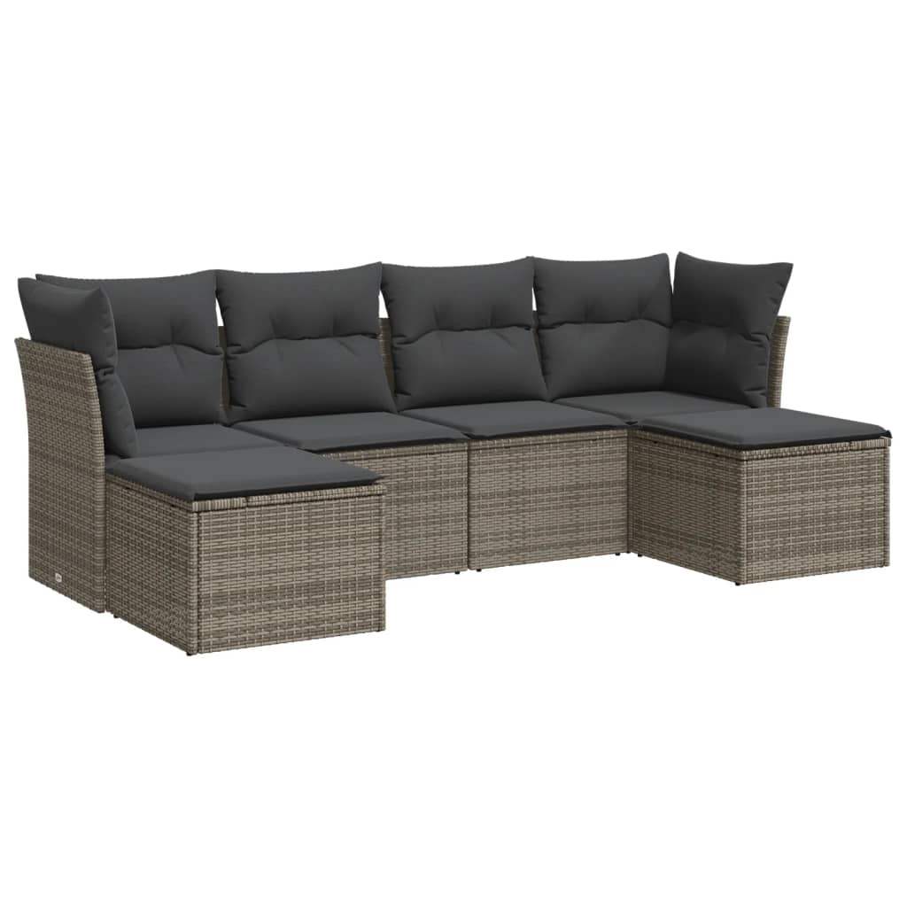 Set Divano da Giardino 6 pz con Cuscini Grigio in Polyrattan - homemem39