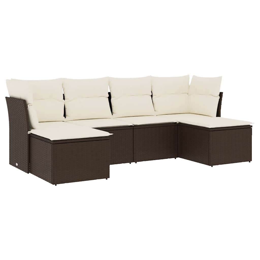 Set Divano da Giardino 6 pz con Cuscini Marrone in Polyrattan - homemem39