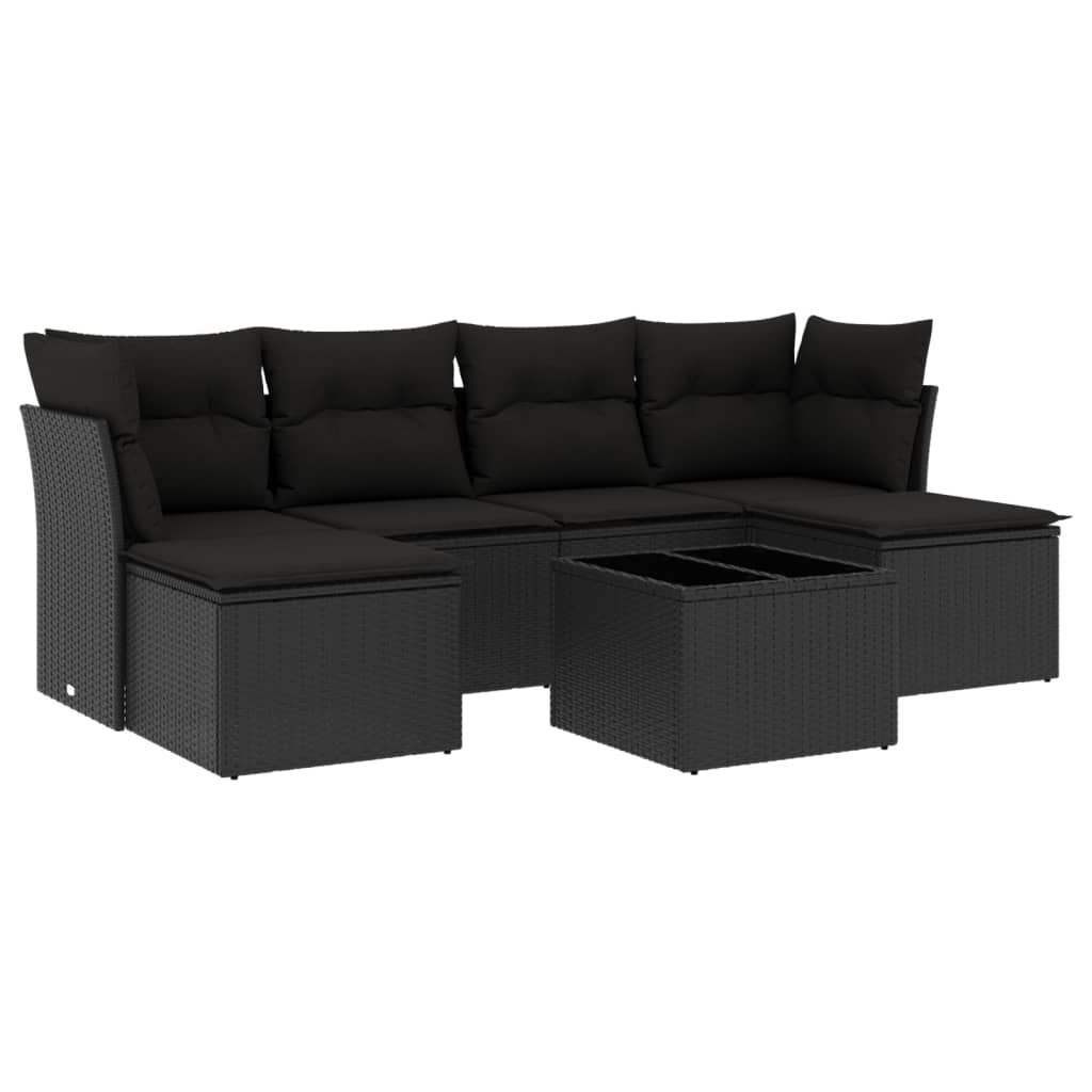 Set Divani da Giardino con Cuscini 7pz Nero Polyrattan - homemem39