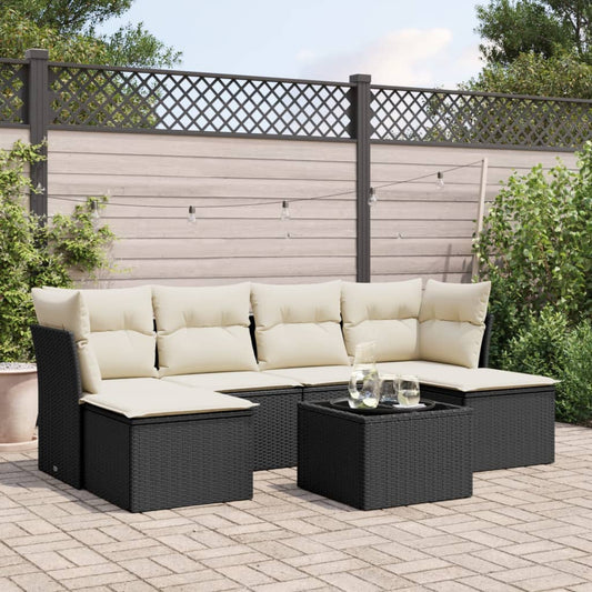 Set Divani da Giardino con Cuscini 7pz Nero Polyrattan - homemem39