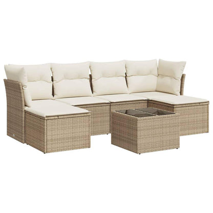 Set Divani da Giardino 7 pz con Cuscini Beige in Polyrattan - homemem39