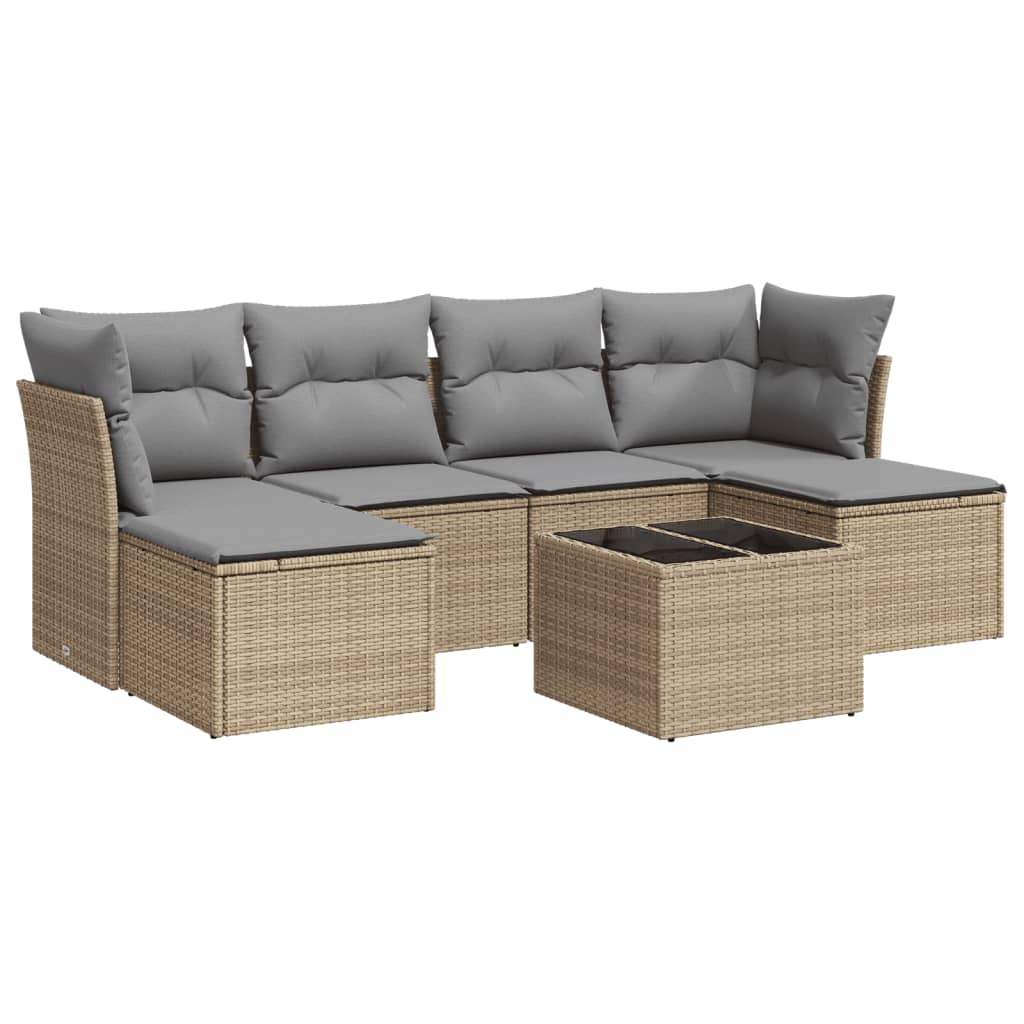 Set Divani da Giardino 7 pz con Cuscini Beige in Polyrattan - homemem39