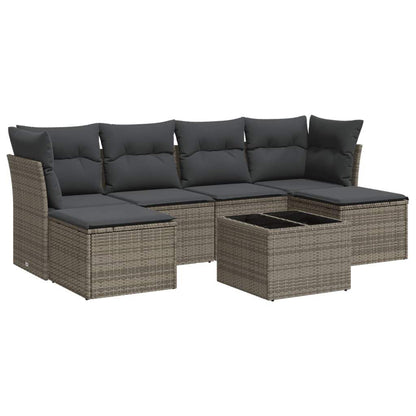 Set Divani da Giardino 7 pz con Cuscini Grigio in Polyrattan - homemem39