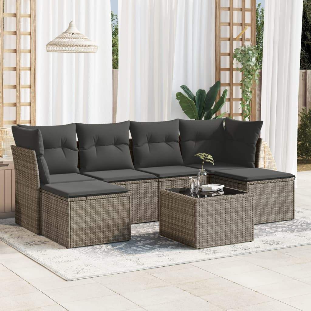 Set Divani da Giardino 7 pz con Cuscini Grigio in Polyrattan - homemem39