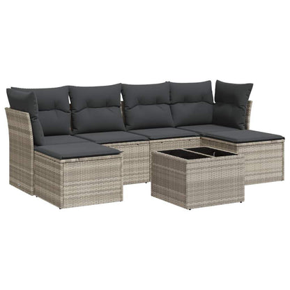 Set Divani da Giardino 7pz con Cuscini Grigio Chiaro Polyrattan - homemem39