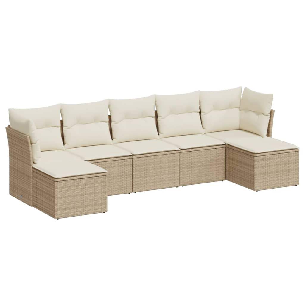 Set Divani da Giardino 7 pz con Cuscini Beige in Polyrattan - homemem39