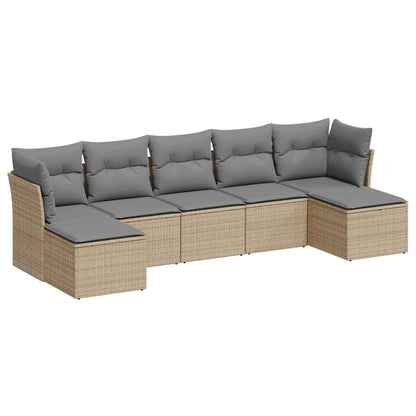 Set Divani da Giardino 7pz con Cuscini Grigio Chiaro Polyrattan